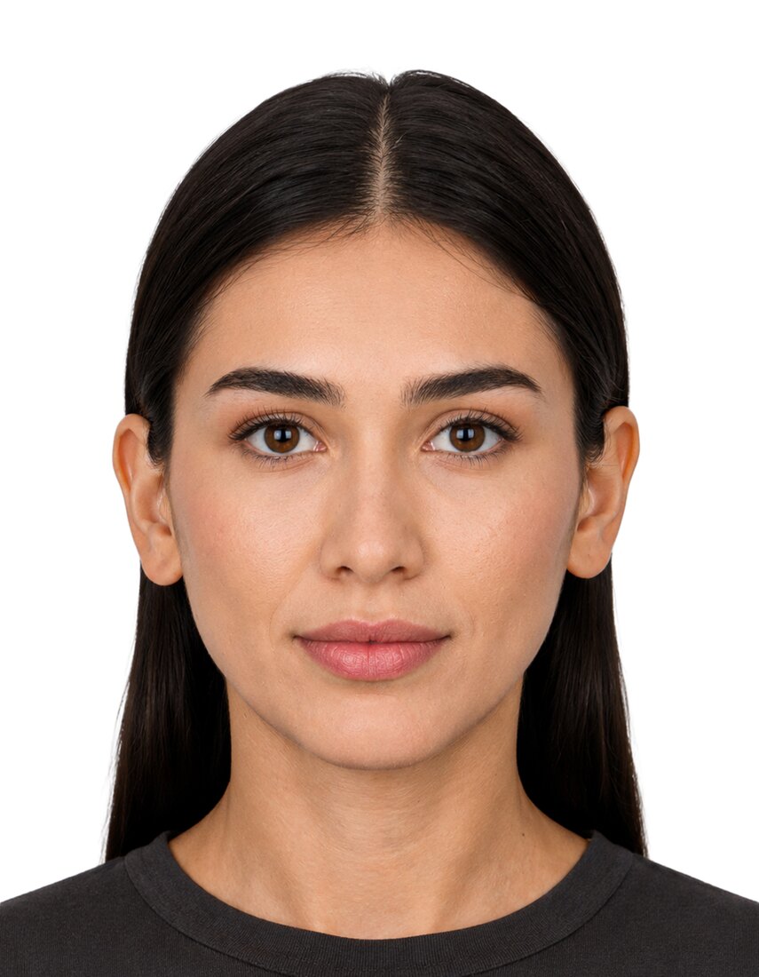 A Schengen visa photo taken at Sukoon Studio on a plain light background